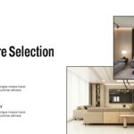 Interior Design Template - furniture selection slide with modern living spaces, style consistency sections