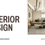 Interior Design Template - title slide with brown heading, modern living room image, presenter info section