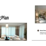 Interior Design Template - lighting plan slide with two interior photos, mood direction lighting strategy