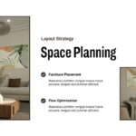 Interior Design Template - space planning slide with bedroom and living room images, planning strategy text