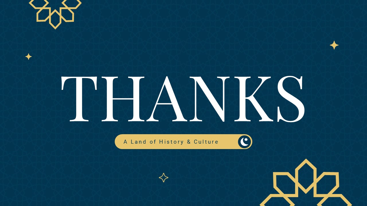 Iran Thank You Template - Elegant conclusion with cultural subtitle and scattered golden star patterns