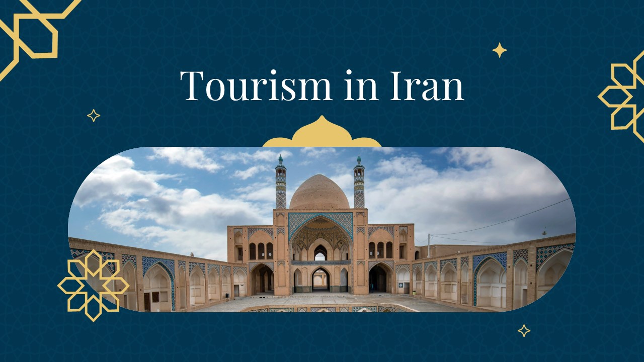 Iran Tourism Template - Stunning mosque architecture with grand dome showcasing travel destinations