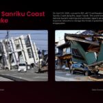 Japan Earthquake Template - case study slide with 2026 earthquake details and two damage photographs