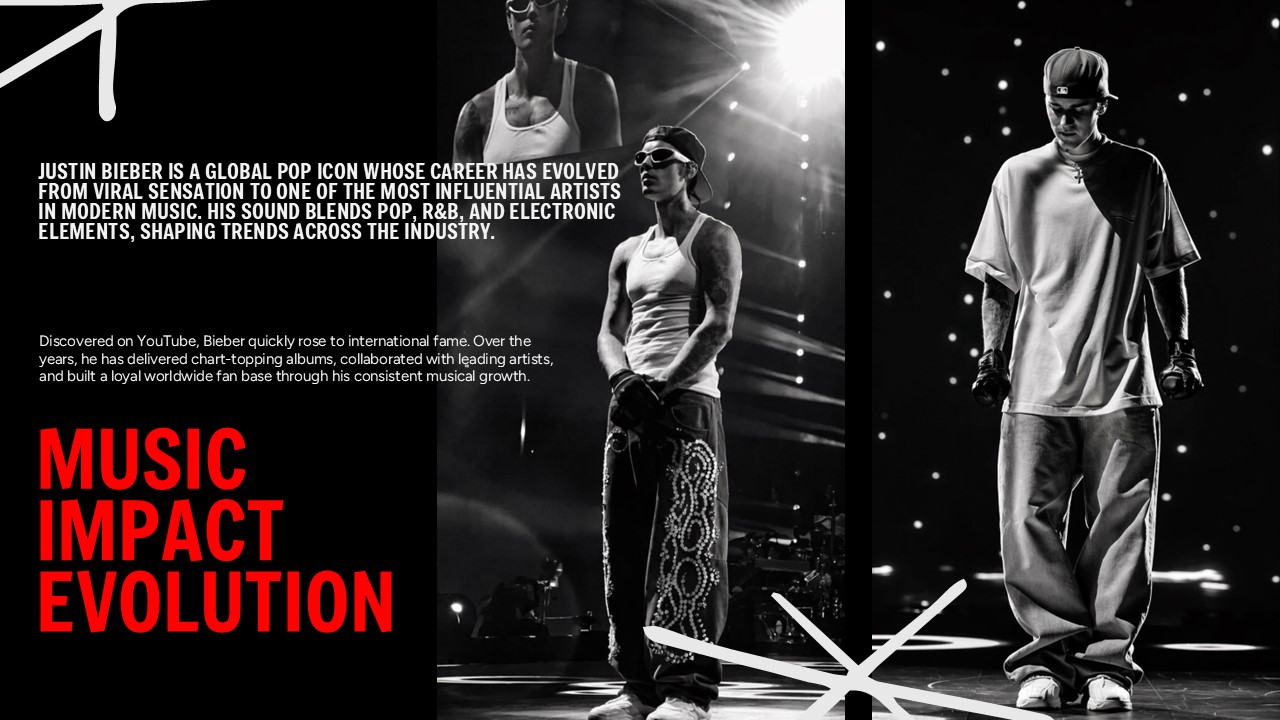 Music Evolution Template - Dual photo layout showcasing artistic collaboration and musical development journey