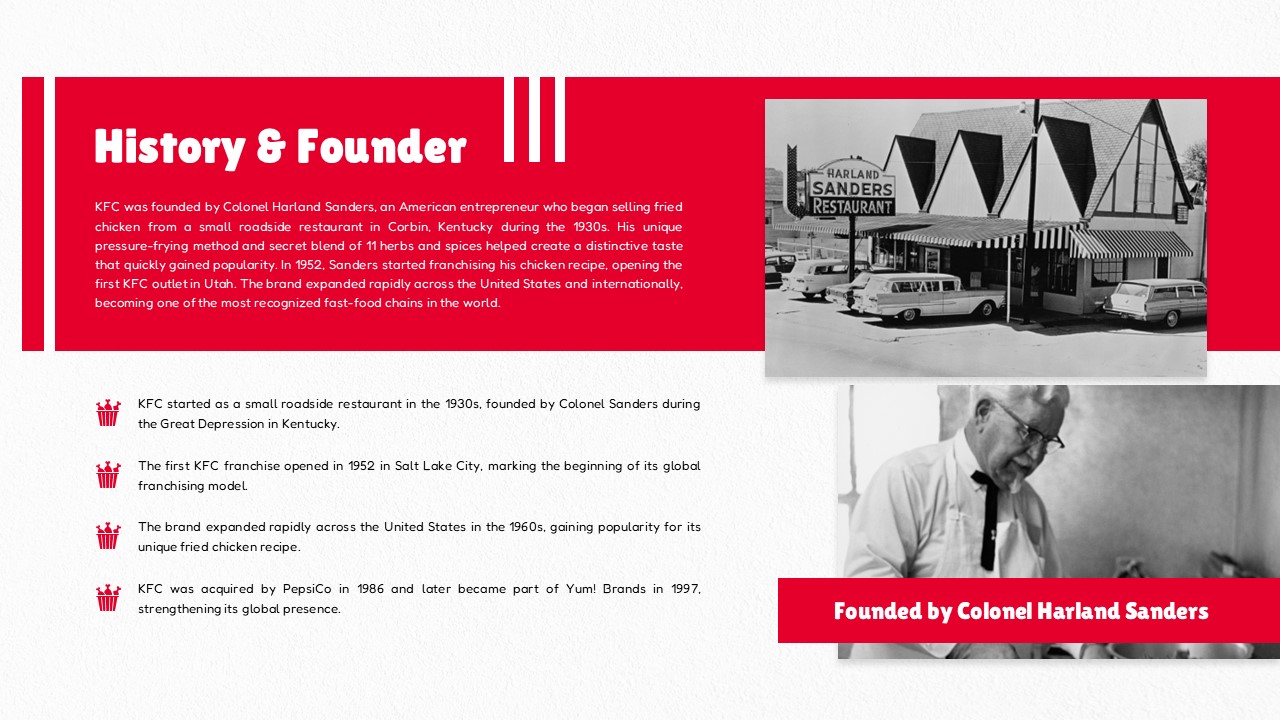 KFC History Template - Colonel Sanders founder story timeline