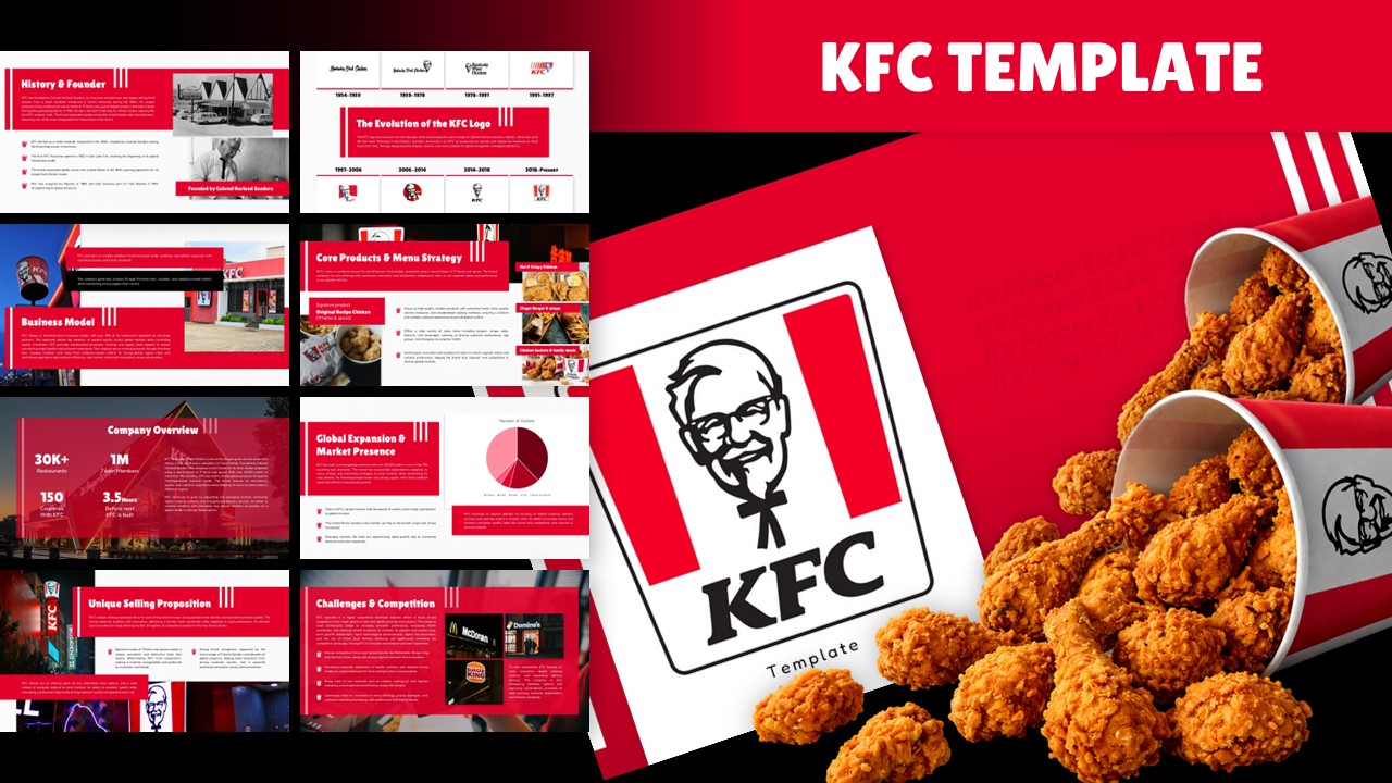 KFC PowerPoint Template - Cover slide with logo and fried chicken