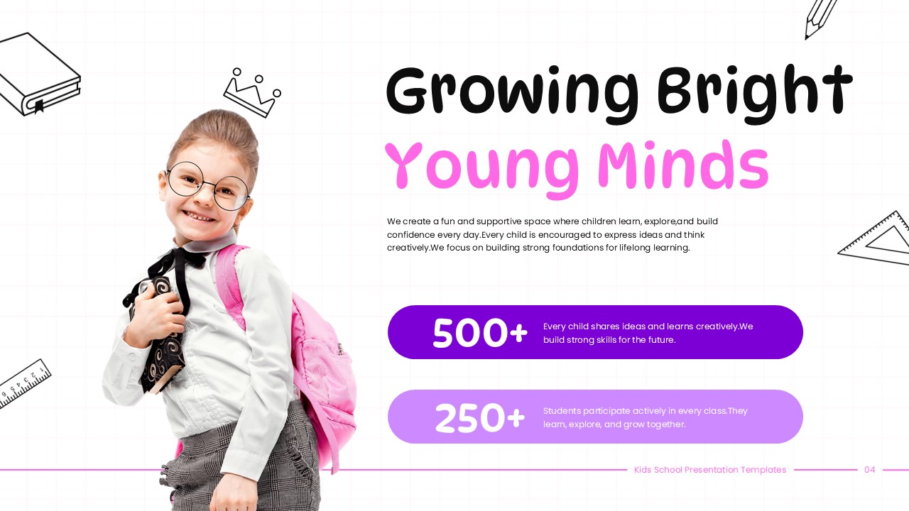 Kids School Template - student growth slide with engagement metrics