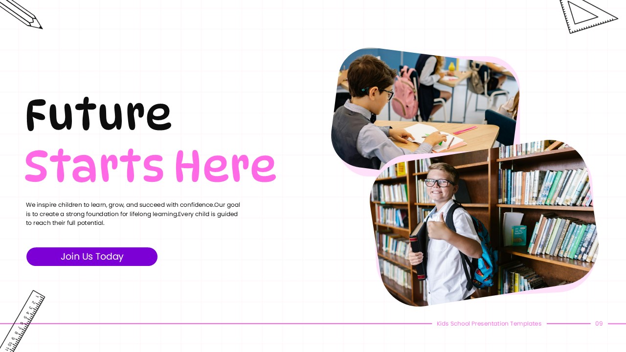 Kids School Template - future success slide with Join Us call-to-action