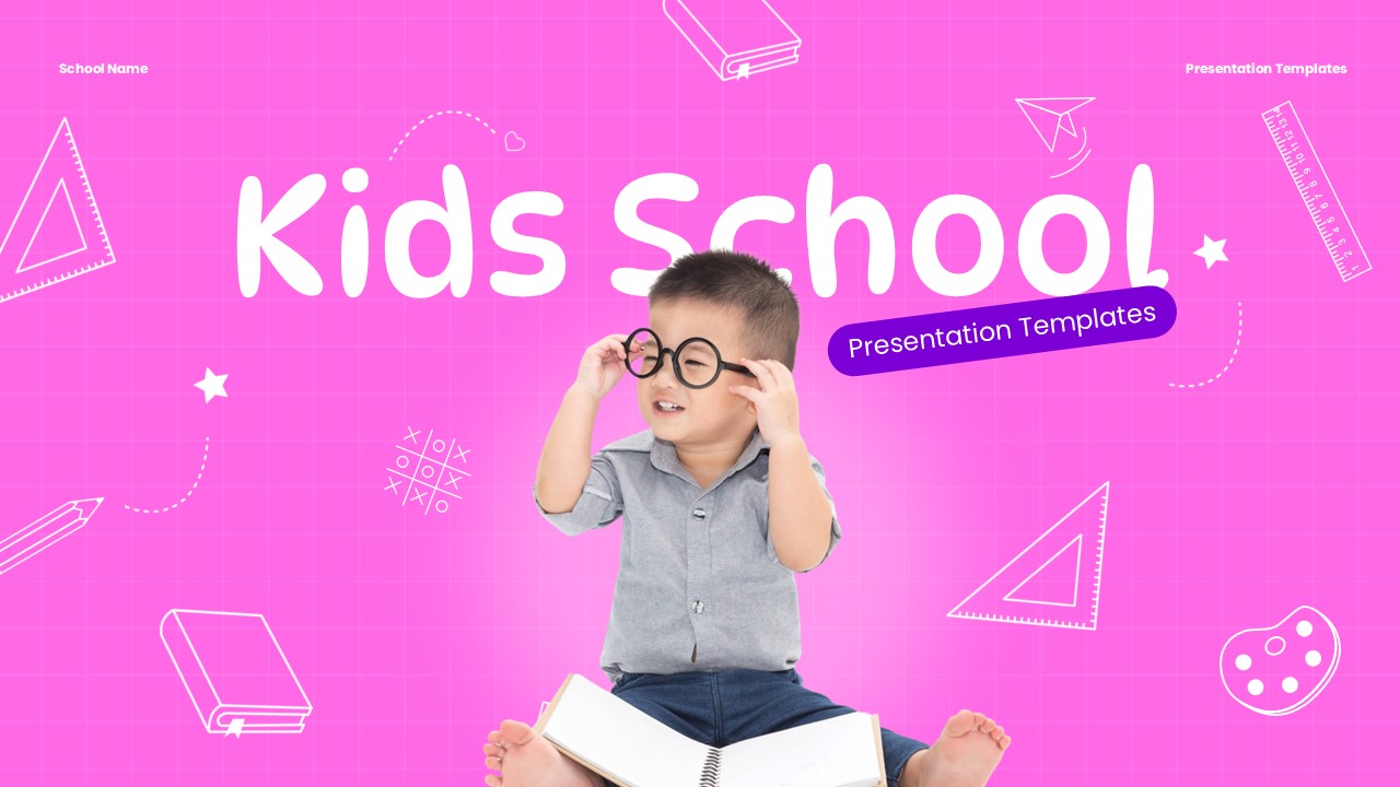 Kids School Template - title slide with student and educational elements