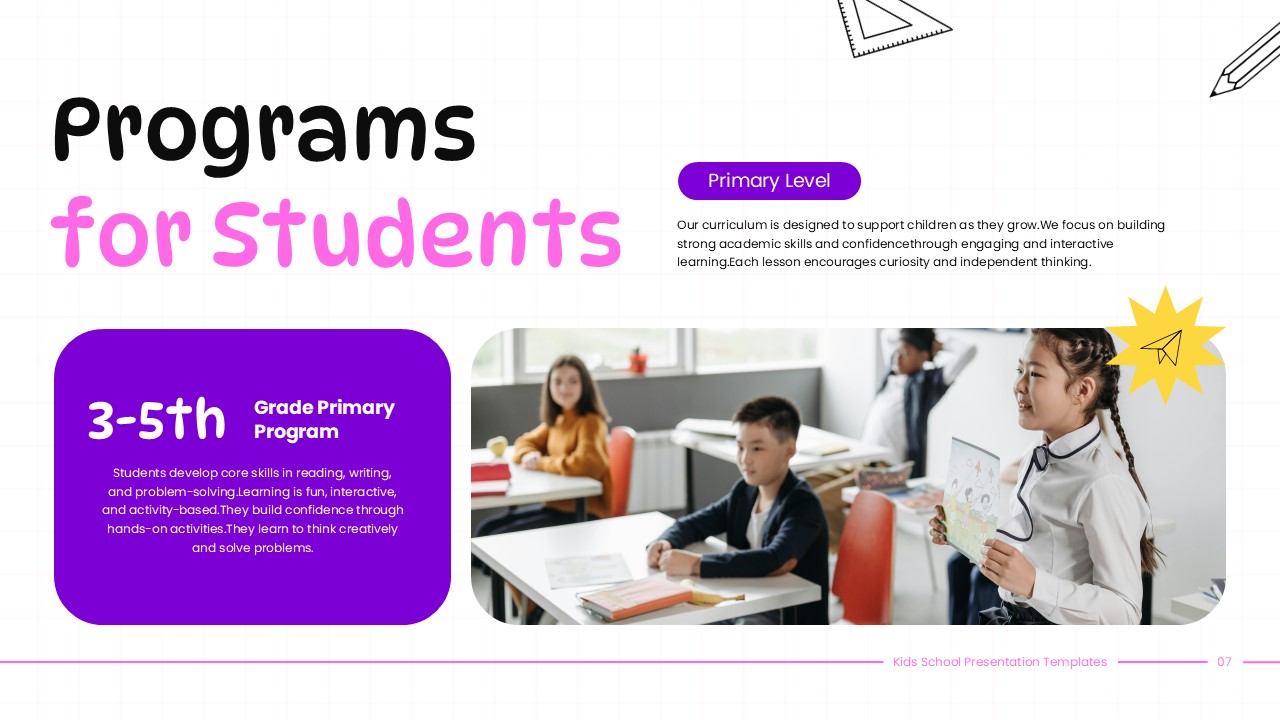 Kids School Template - primary program for grades 3-5 education details