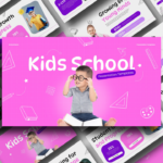 Kids School Template - vibrant presentation overview with slide previews