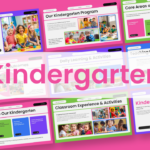 Kindergarten Google Slides Template - Multi-slide overview collage with colorful backgrounds and child learning photos
