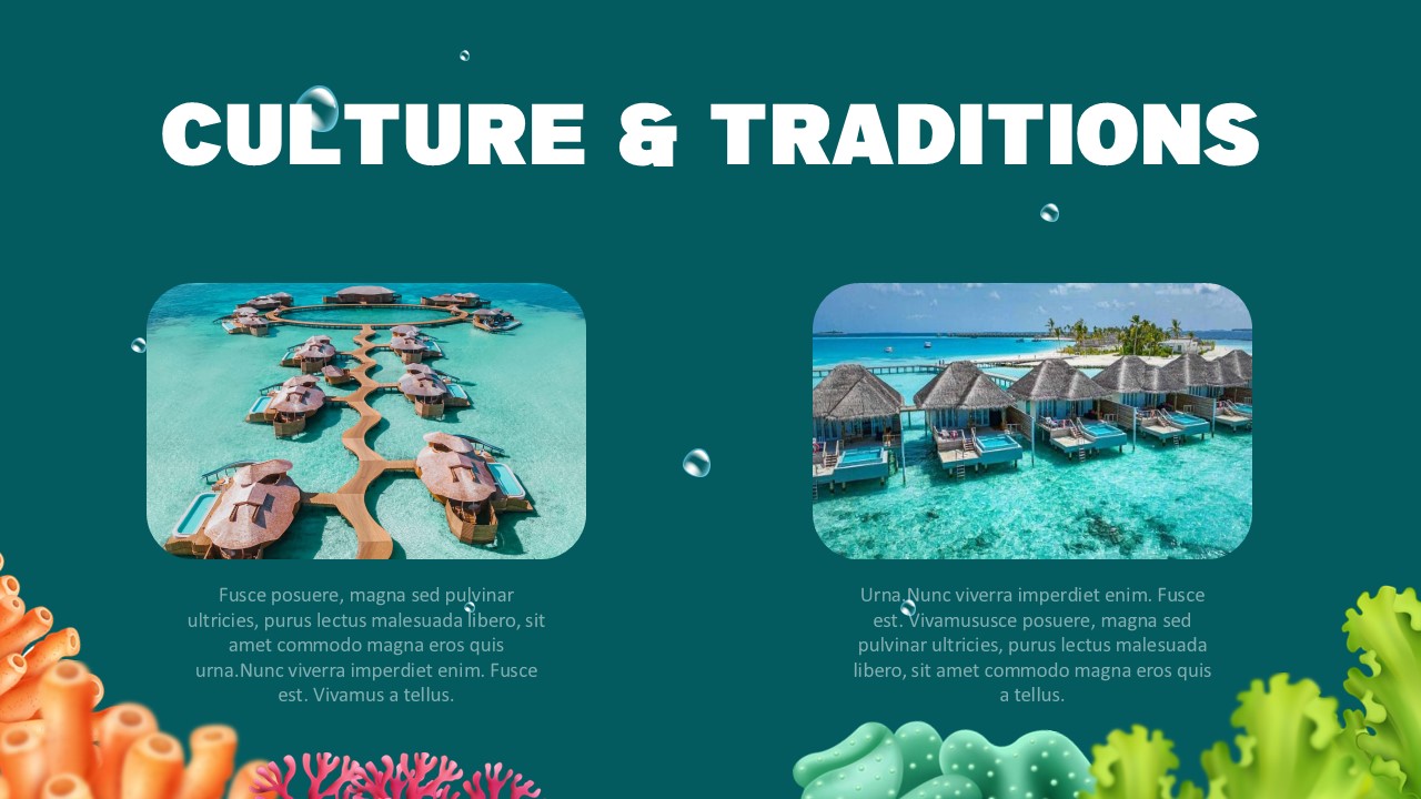 Maldives Template - Culture traditions slide with two-column image layout and descriptive text sections