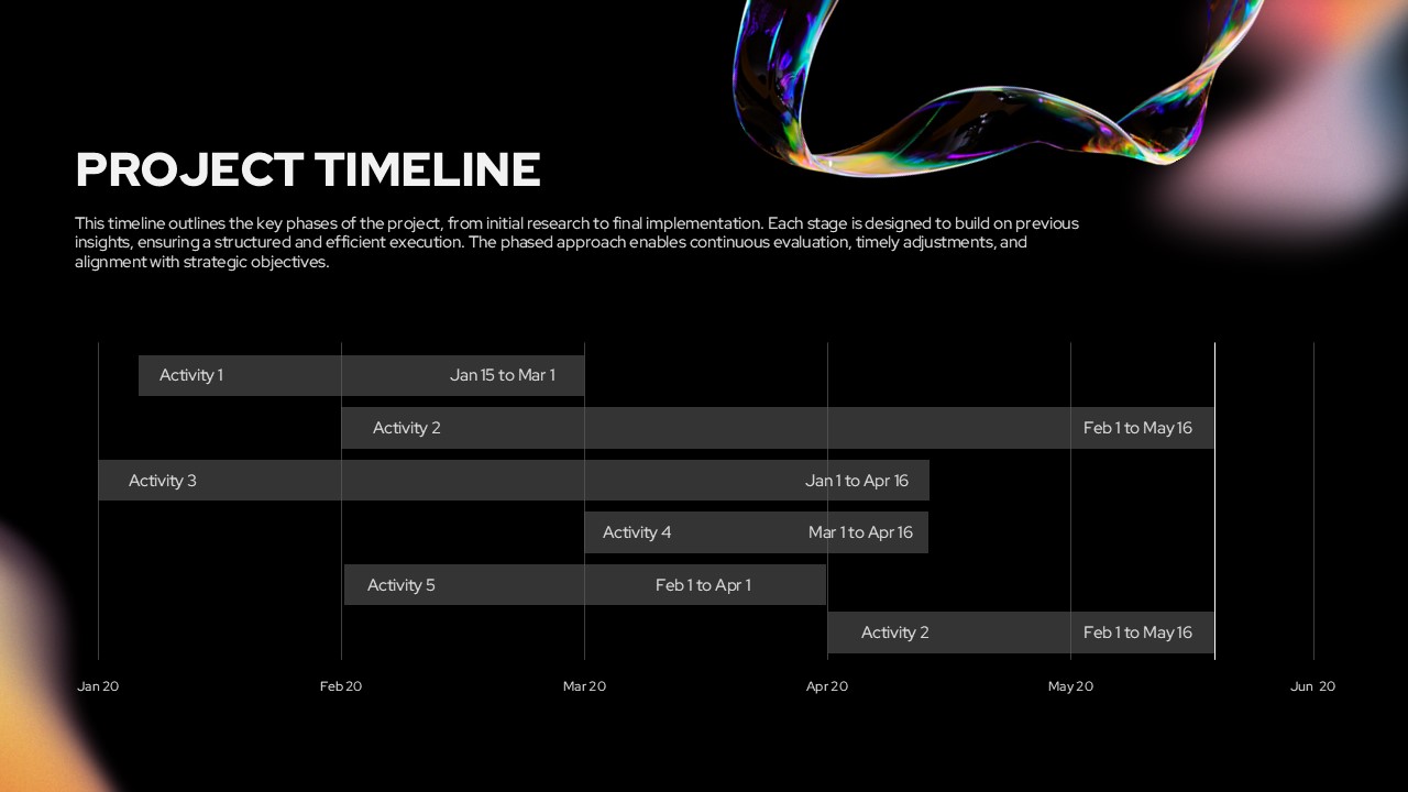 Market Research Timeline Template - Gantt chart showing project phases from January to June