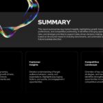 Market Research Summary Template - Three-column layout showing trends, insights and competitive analysis