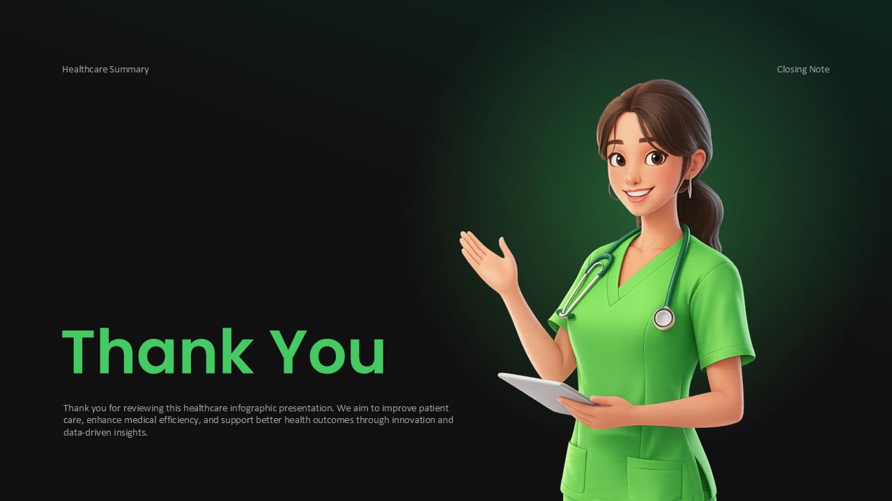 Medical Infographic Template - Thank you closing slide with healthcare professional and green gradient design