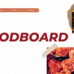 Moodboard Template - Title slide with white background, orange navigation bar, burgundy heading, floral images