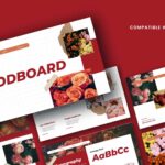 Moodboard Template - Cover slide with red background, multiple slide previews, floral photography, PowerPoint compatibility