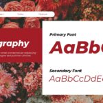 Moodboard Typography Template - Coral flower background, primary and secondary font examples, burgundy overlay