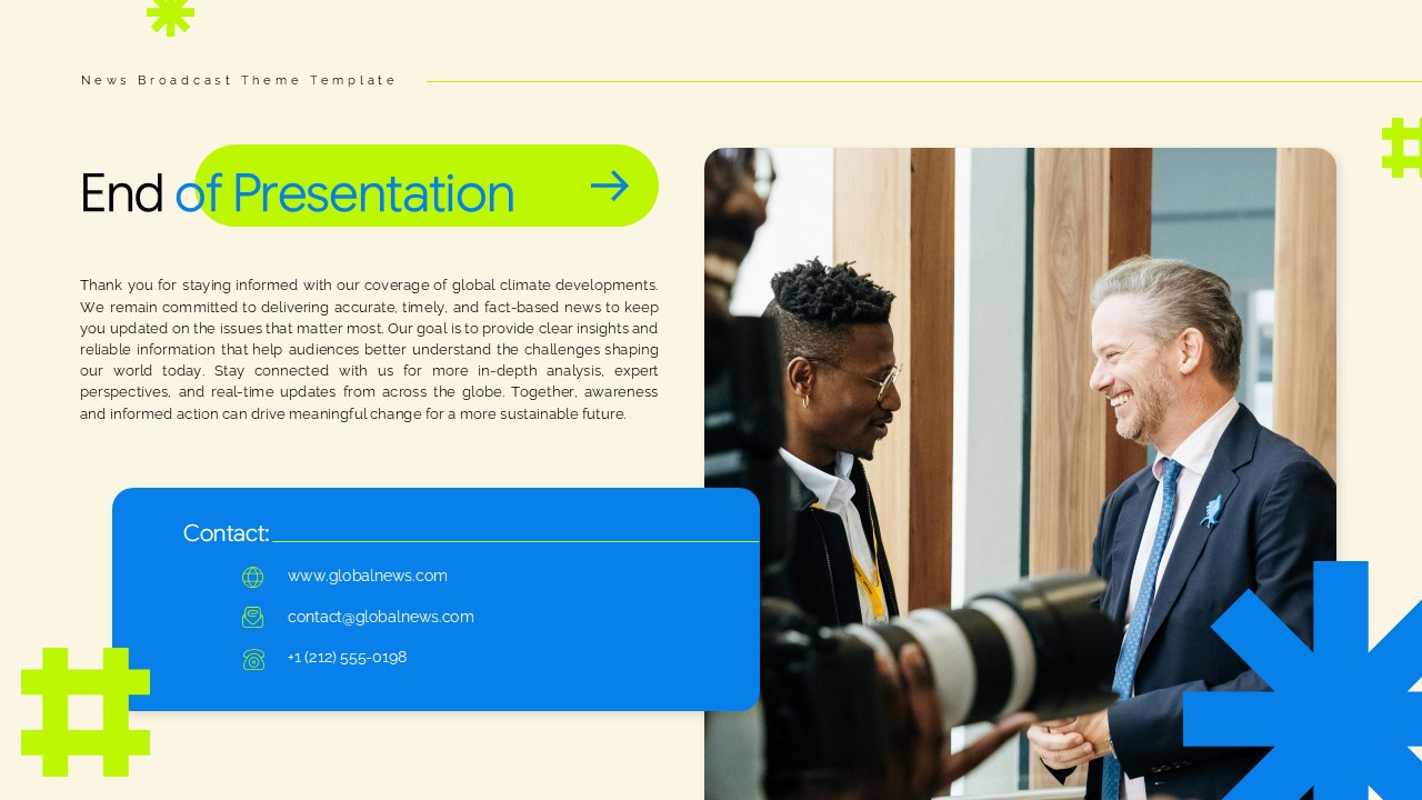 Conclusion Contact Template - Professional handshake imagery with thank you message and contact details