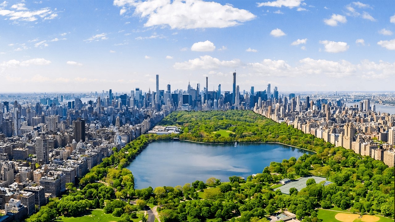New York Template - Central Park aerial slide to showcase the park's scale and urban context