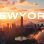 New York Template - Title slide with bold typography over NYC skyline to introduce your presentation