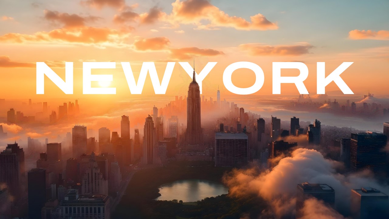 New York Template - Title slide with bold typography over NYC skyline to introduce your presentation