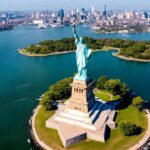 New York Template - Aerial Liberty Island slide to showcase the statue's location and surrounding area