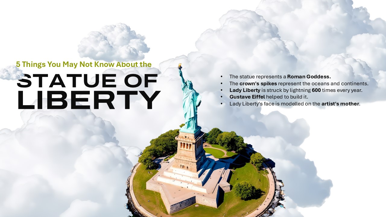 New York Template - Statue of Liberty facts slide to share 5 interesting trivia points with your audience