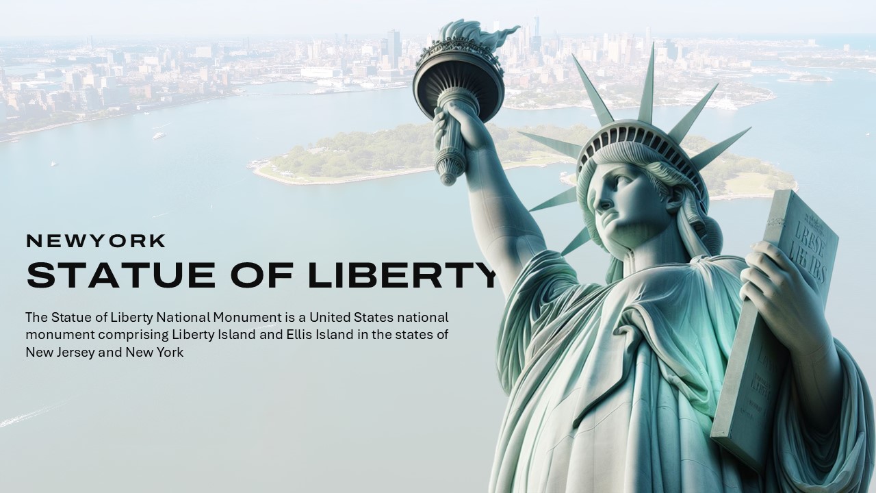 New York Template - Statue of Liberty overview slide to present landmark information and historical details
