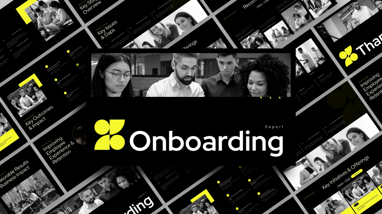 Onboarding Report Template - Dynamic cover with scattered slides preview