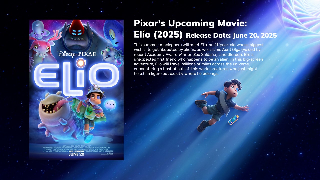 Elio Upcoming Template - Cosmic space setting previewing Pixar's 2025 alien encounter adventure film