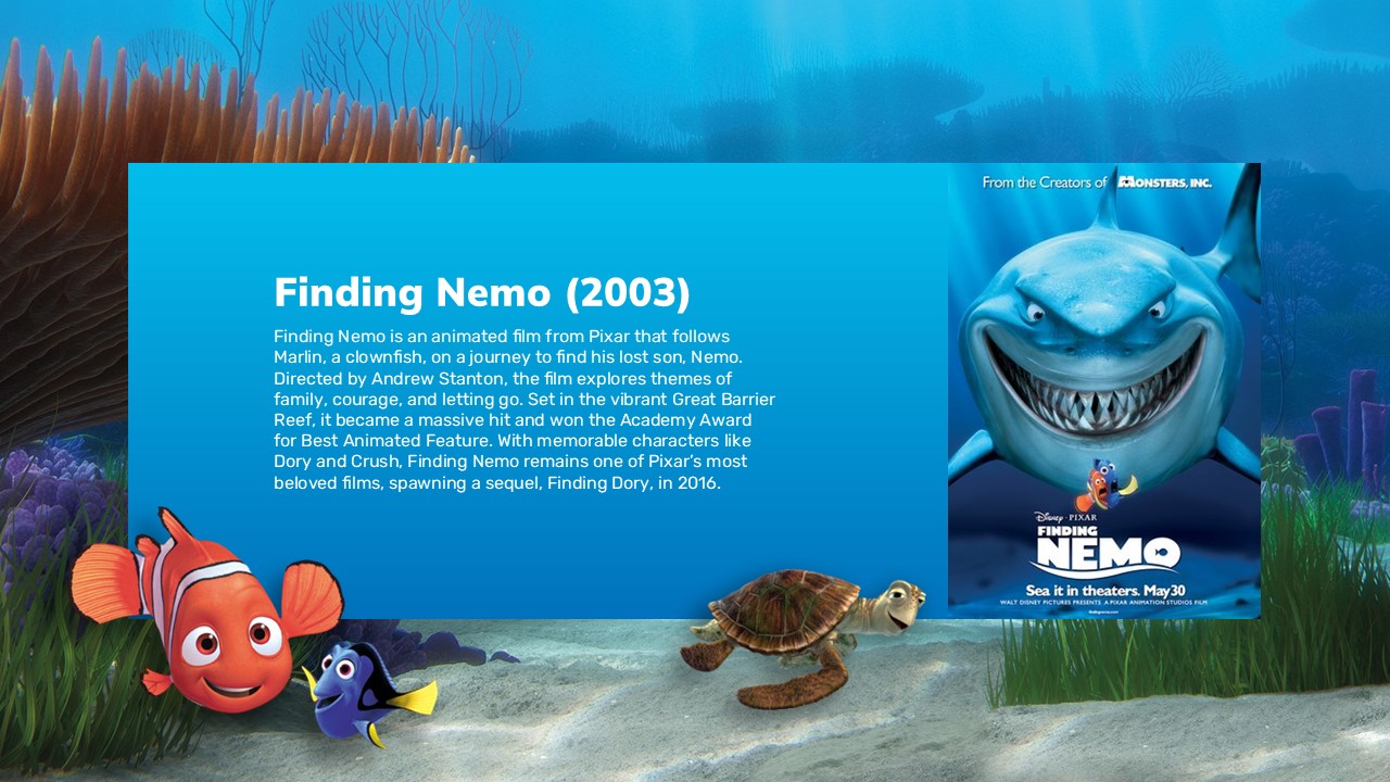 Finding Nemo Template - Underwater coral reef environment showcasing Nemo and Dory's oceanic adventure