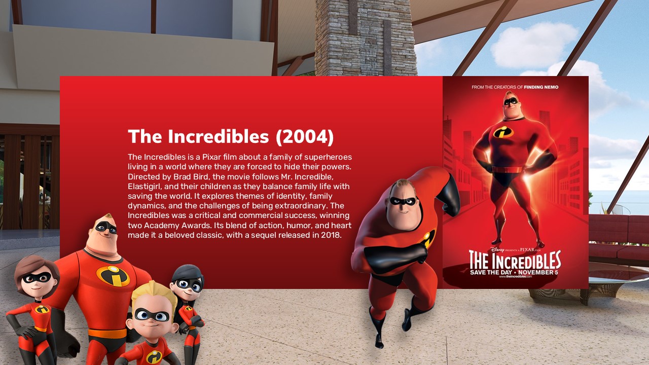 Incredibles Template - Bold superhero design with urban backdrop highlighting the family's heroic legacy