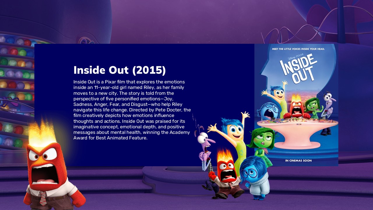 Inside Out Template - Abstract colorful mindscape featuring emotion characters exploring psychological themes