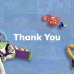 Pixar Thank You Template - Clean closing slide with Buzz, Woody, Nemo and Dory expressing gratitude