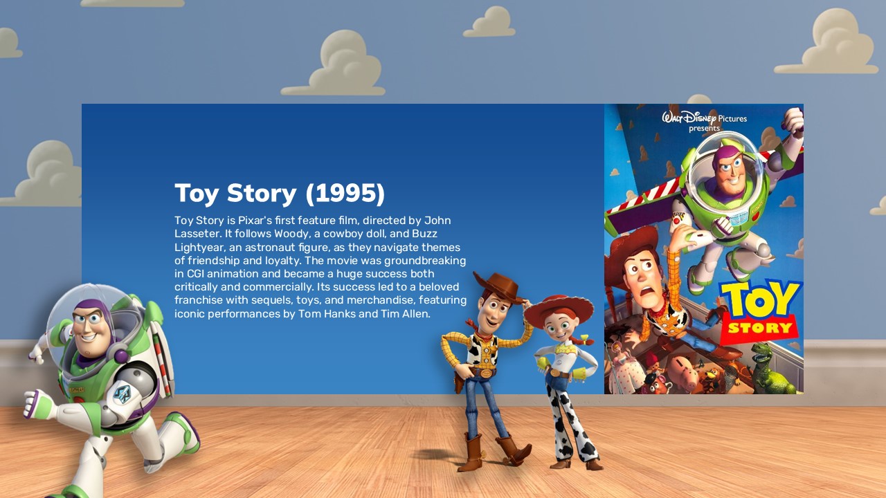 Toy Story Template - Andy's bedroom setting bringing Woody, Buzz and friends to life in nostalgic playroom