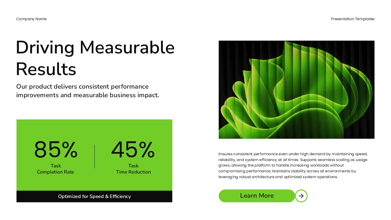 Product Demo Template - Performance results with 85% completion rate