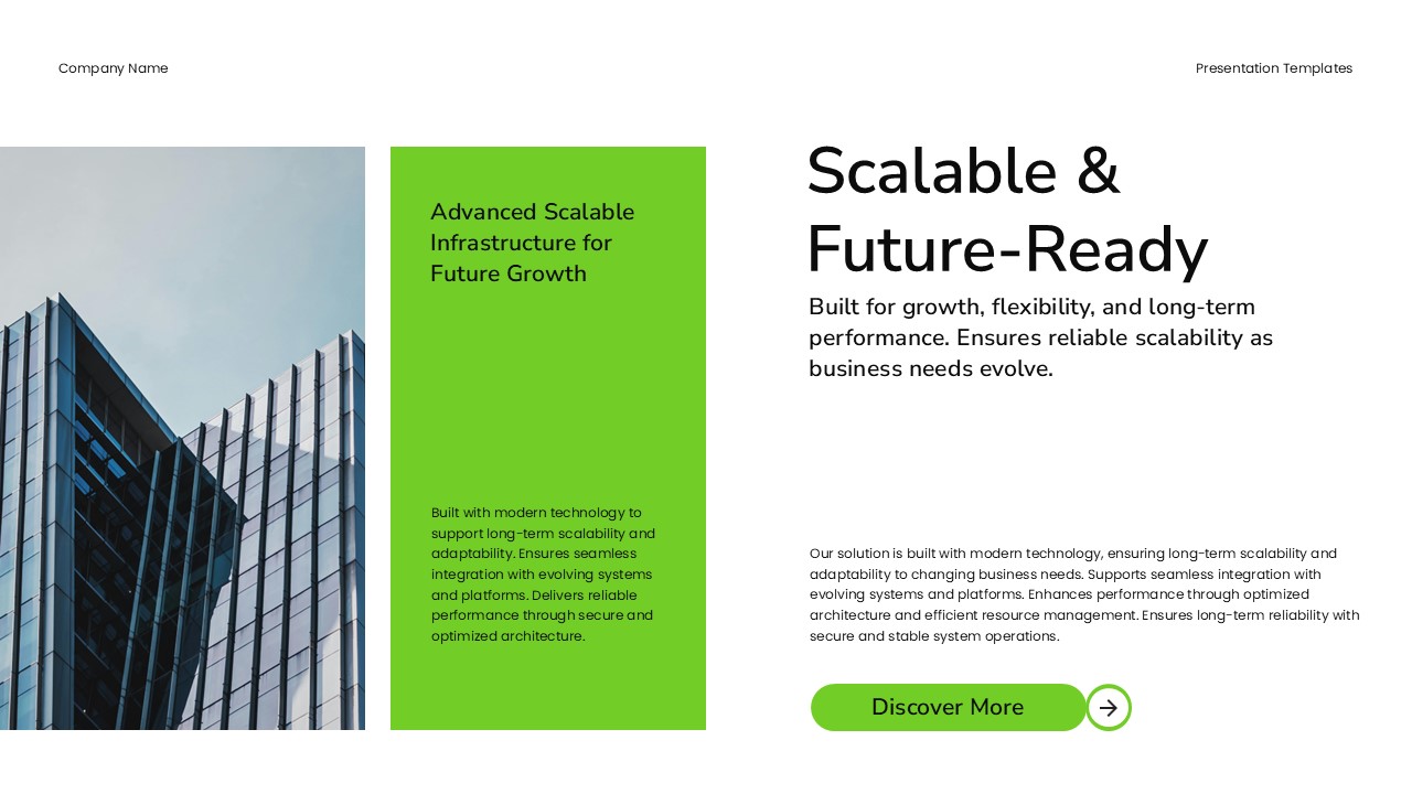 Product Demo Template - Scalability slide with building and infrastructure