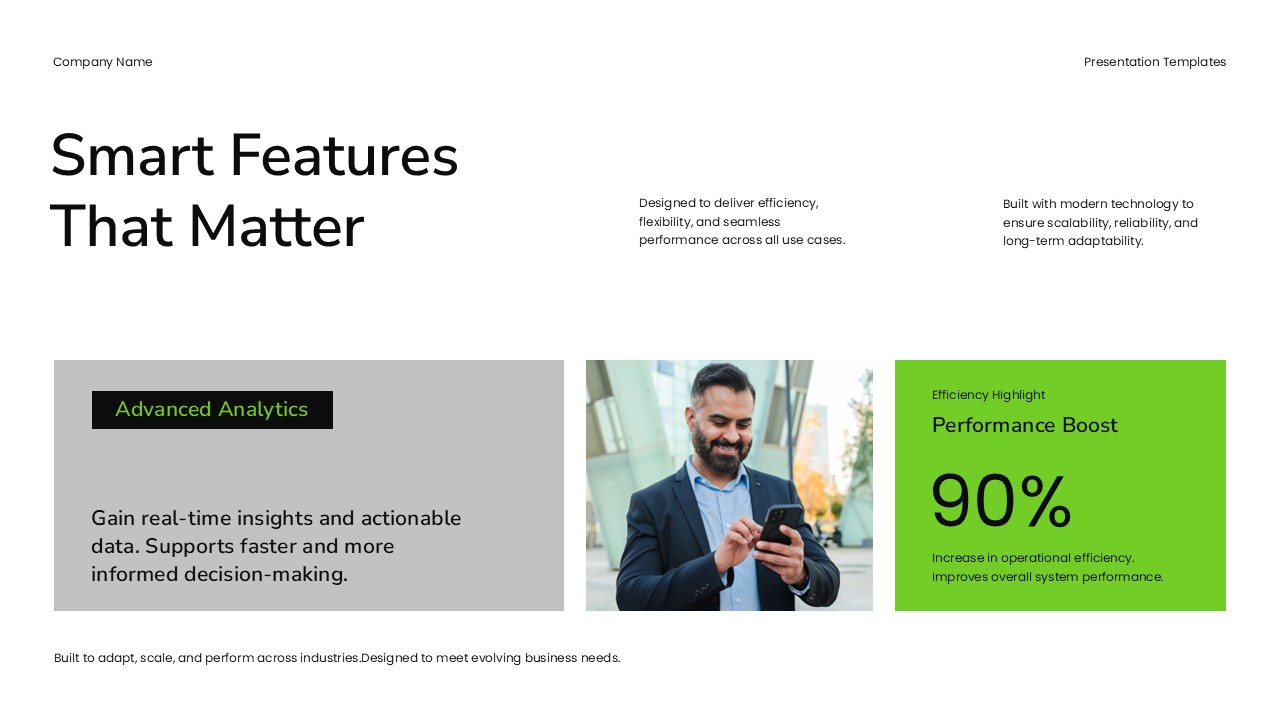 Product Demo Template - Smart features with analytics and 90% boost