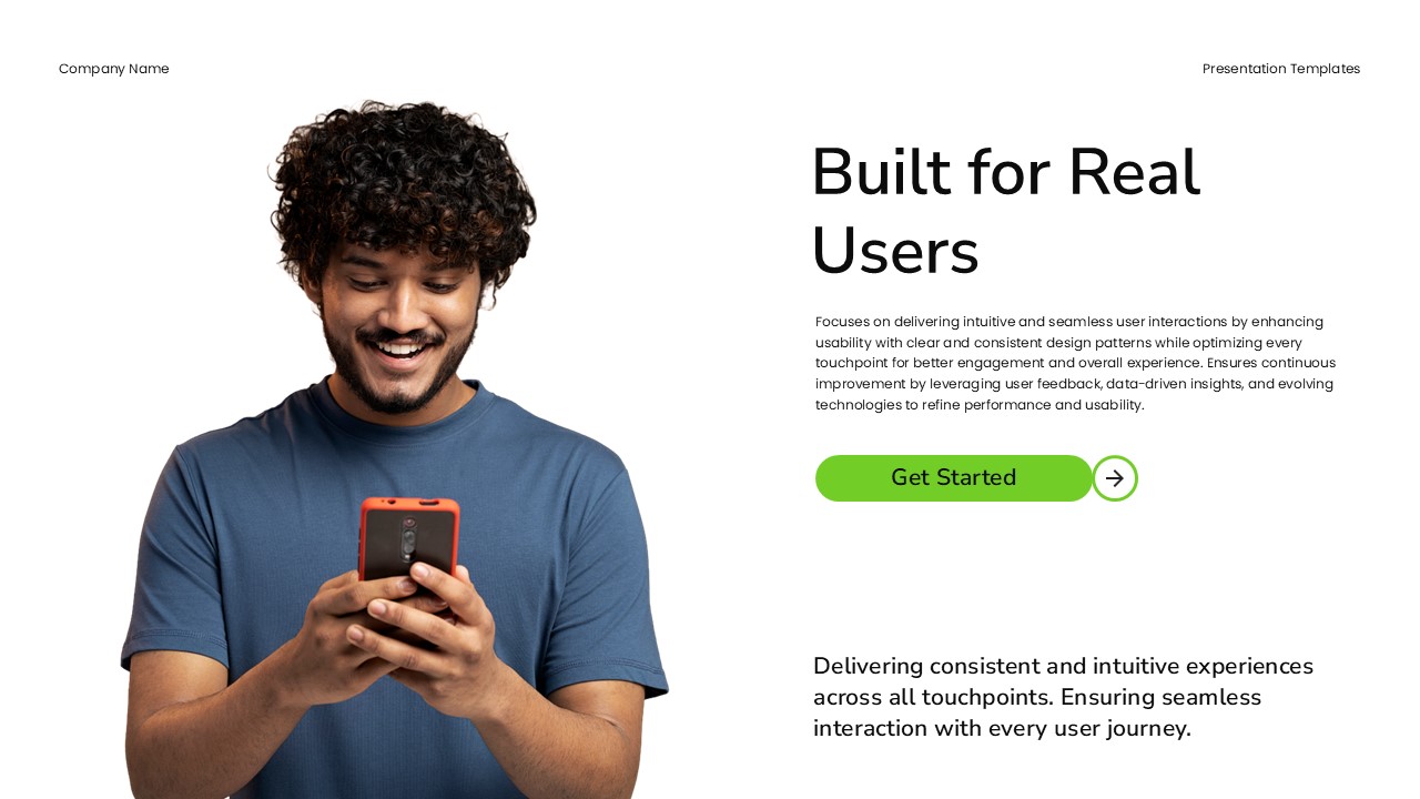 Product Demo Template - User focus slide with person using mobile device