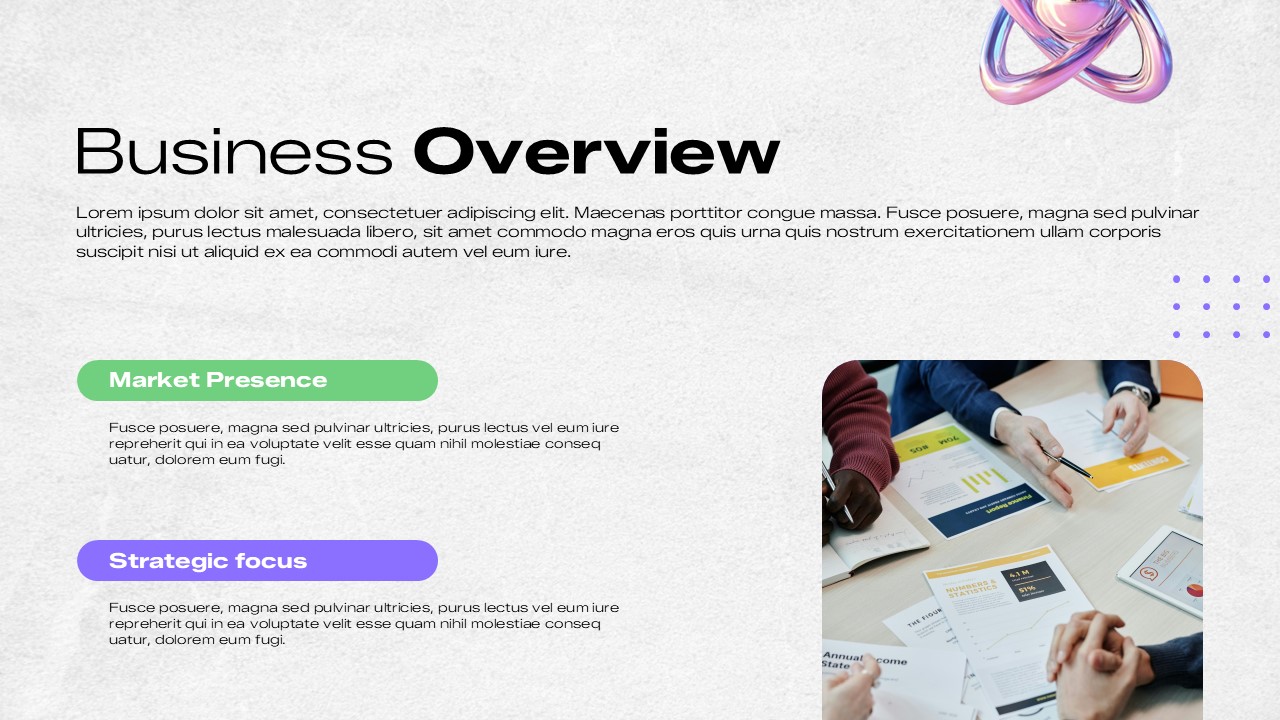 Quarterly Report Template - Business overview with market presence section