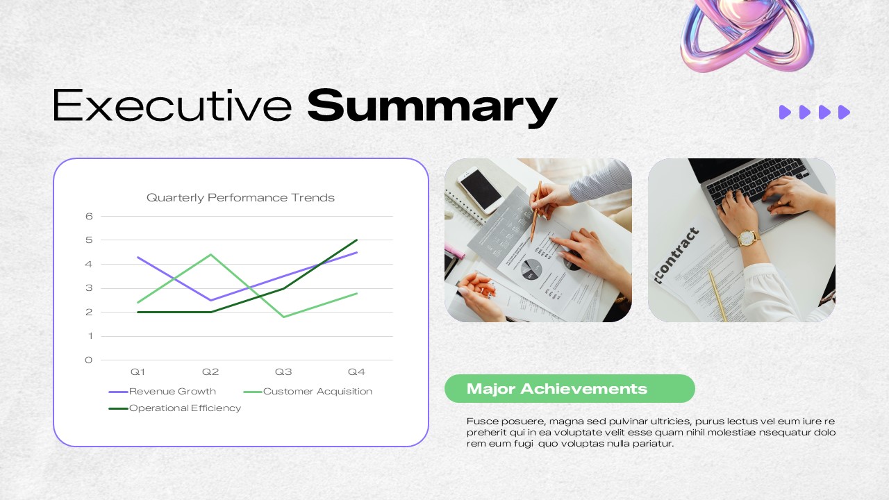 Quarterly Report Template - Executive summary with performance trends chart