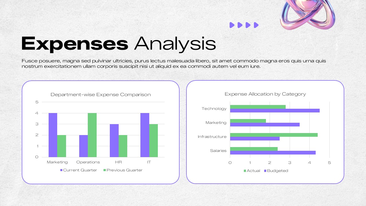 Quarterly Report Template - Expenses analysis with department comparison charts