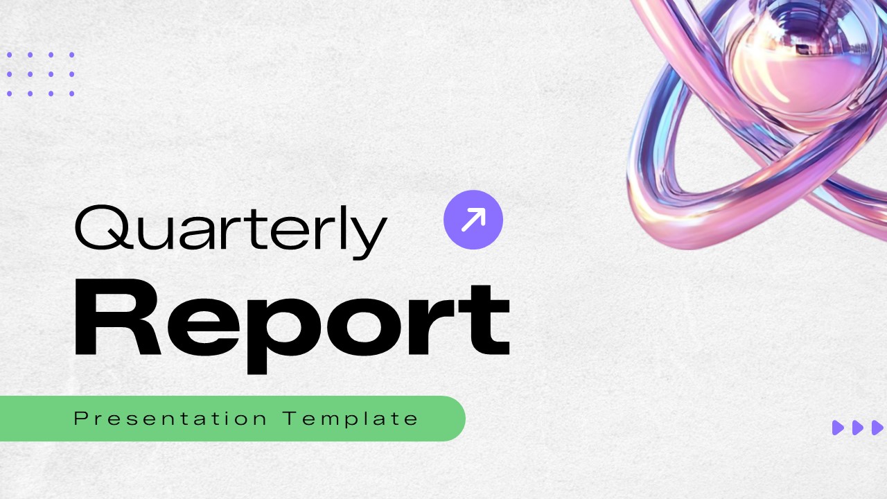 Quarterly Report Template - Title slide with purple arrow icon