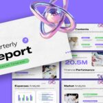 Quarterly Report Template - Overview with purple gradient and slide previews