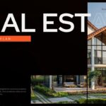 Real Estate Marketing Plan PowerPoint Template - Title slide with contemporary house and strategic blueprint