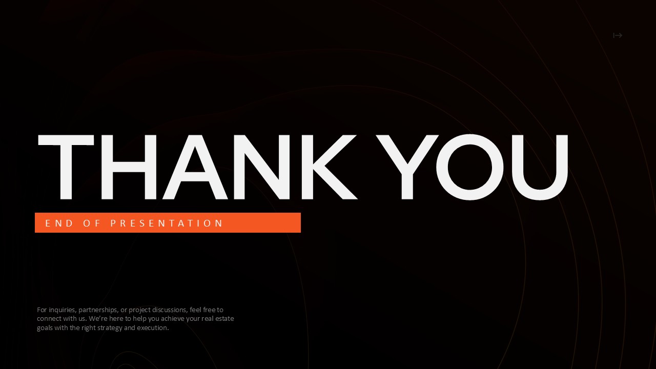 Real Estate Marketing Plan Thank You Template - Professional closing slide with contact information