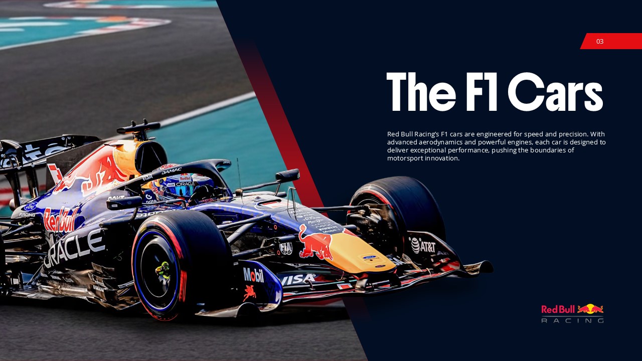 Red Bull F1 Team Cars - Dramatic track action shot highlighting engineering excellence and advanced aerodynamics technology