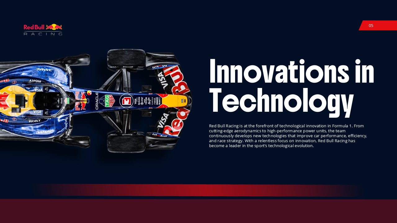 Red Bull F1 Team Technology - Top-down car view revealing technical complexity alongside innovation and aerodynamics expertise